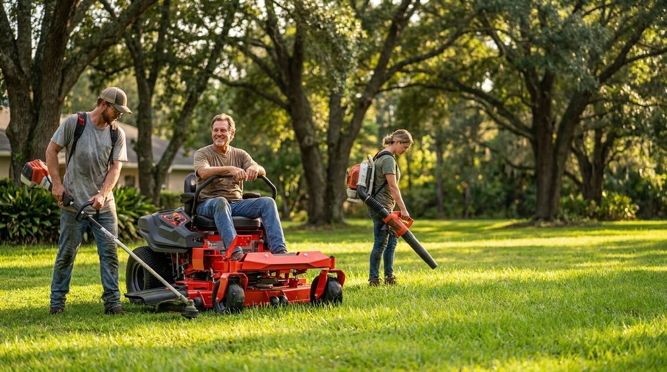 Lawn care professionals working together