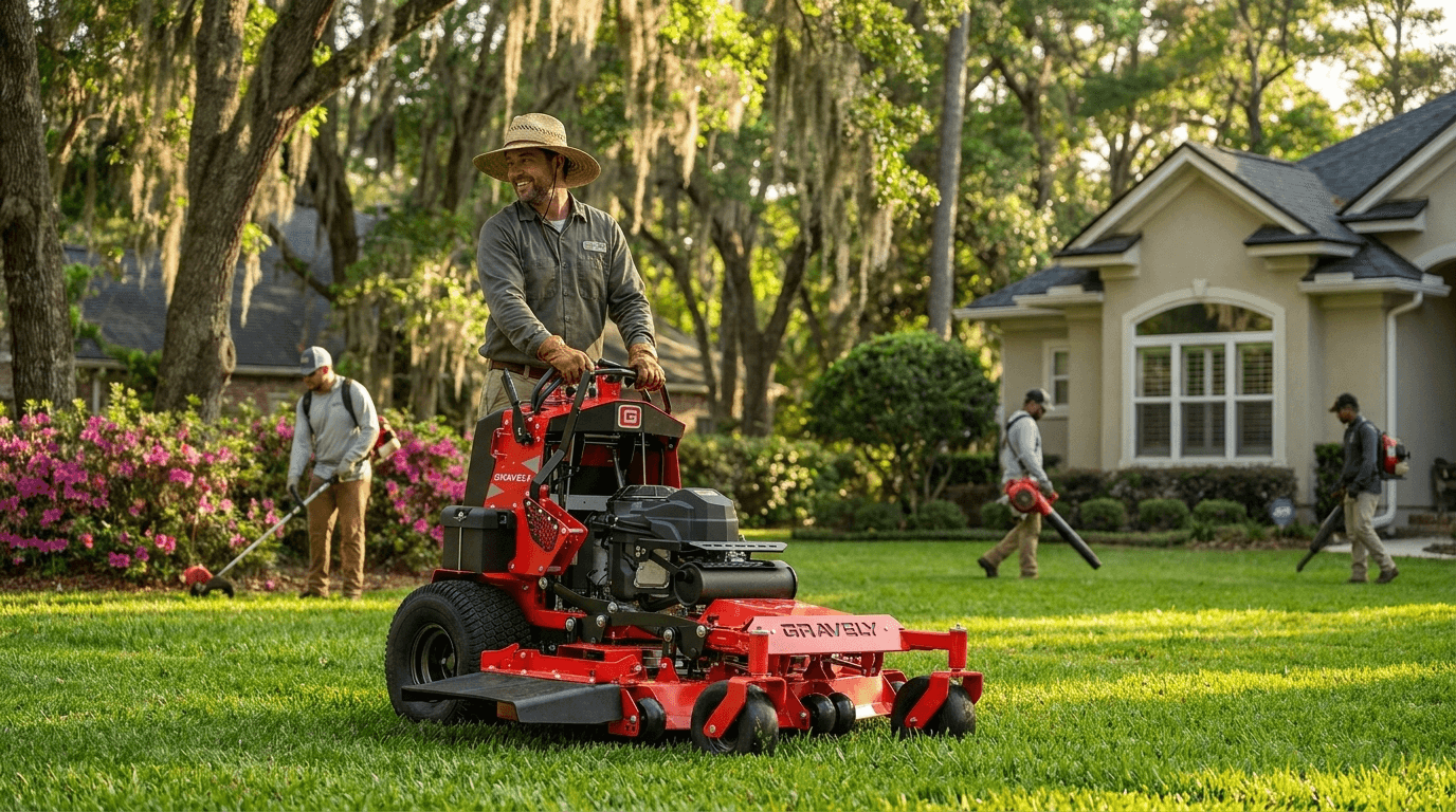 Lawn care business owner with their crew